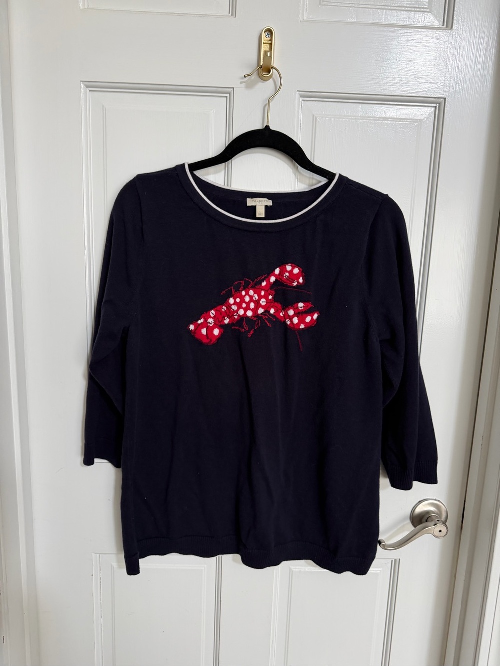 Talbots Lobster Intarsia Navy Blue Pullover Sweater Size Large - Picture 2 of 5
